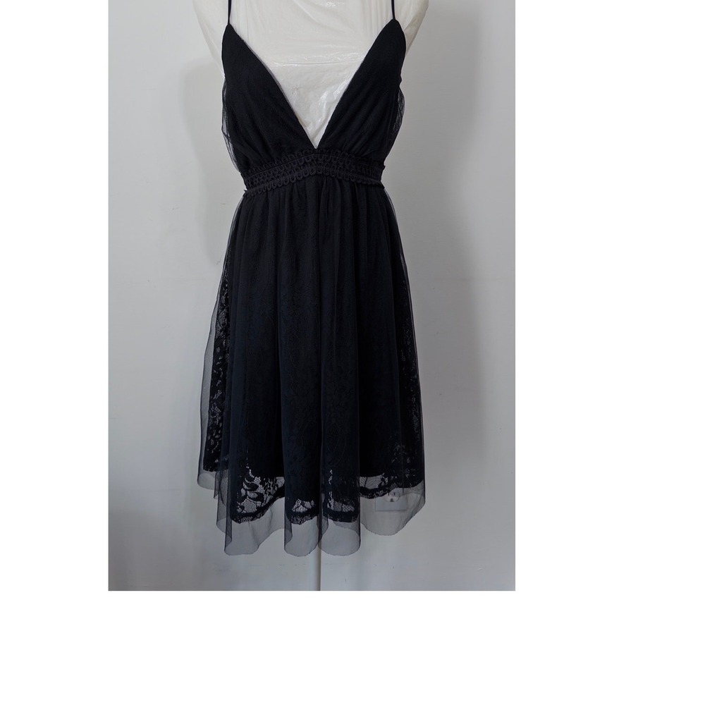 Lulus Womens Cocktail Dress Sz L‎ Black Lace Mesh Double V Dark Fairy Whimsigoth
